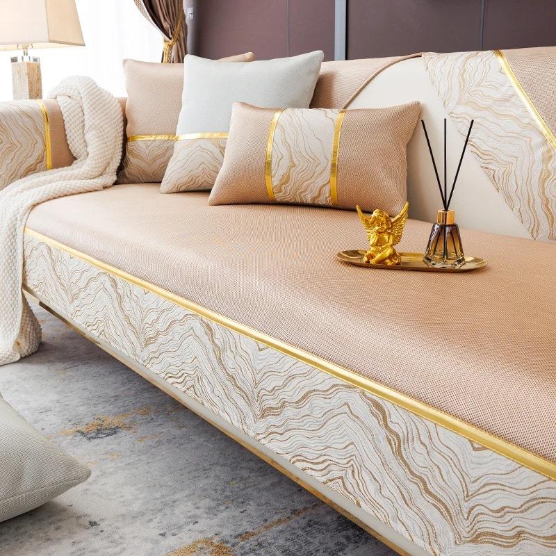 High-End Ice Silk Sofa Cushion Summer Mat Light Luxury High-End Gray Summer Breathable Non-Slip Straight Row Leather Seat Cushion