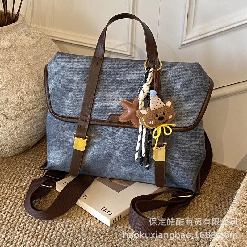 Premium texture backpack women's 2025 new fashion retro college student schoolbag going out commuting backpack travel bag