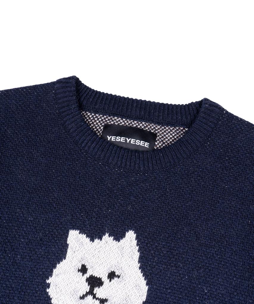 YESEYESEE Wid X Y.E.S Dog Graphic Knit Pullover Navy