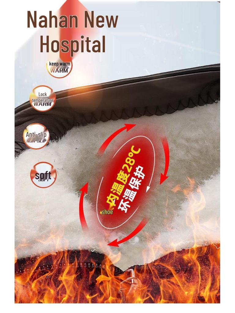 Pánské kožené boty s vysokým svrškem a vlněnou podšívkou - Zimní protiskluzové, hřejivé, zesílené pro seniory.