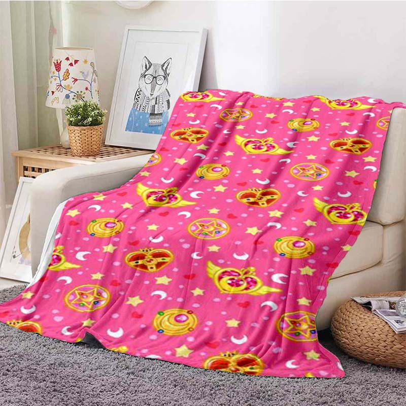 HD S-Sailor M-Moon Flannel Throw Blanket 3D Cartoon Print Soft Warm Lightweight Sofa Bed Cover Girls Bedroom Travel Decor Gift