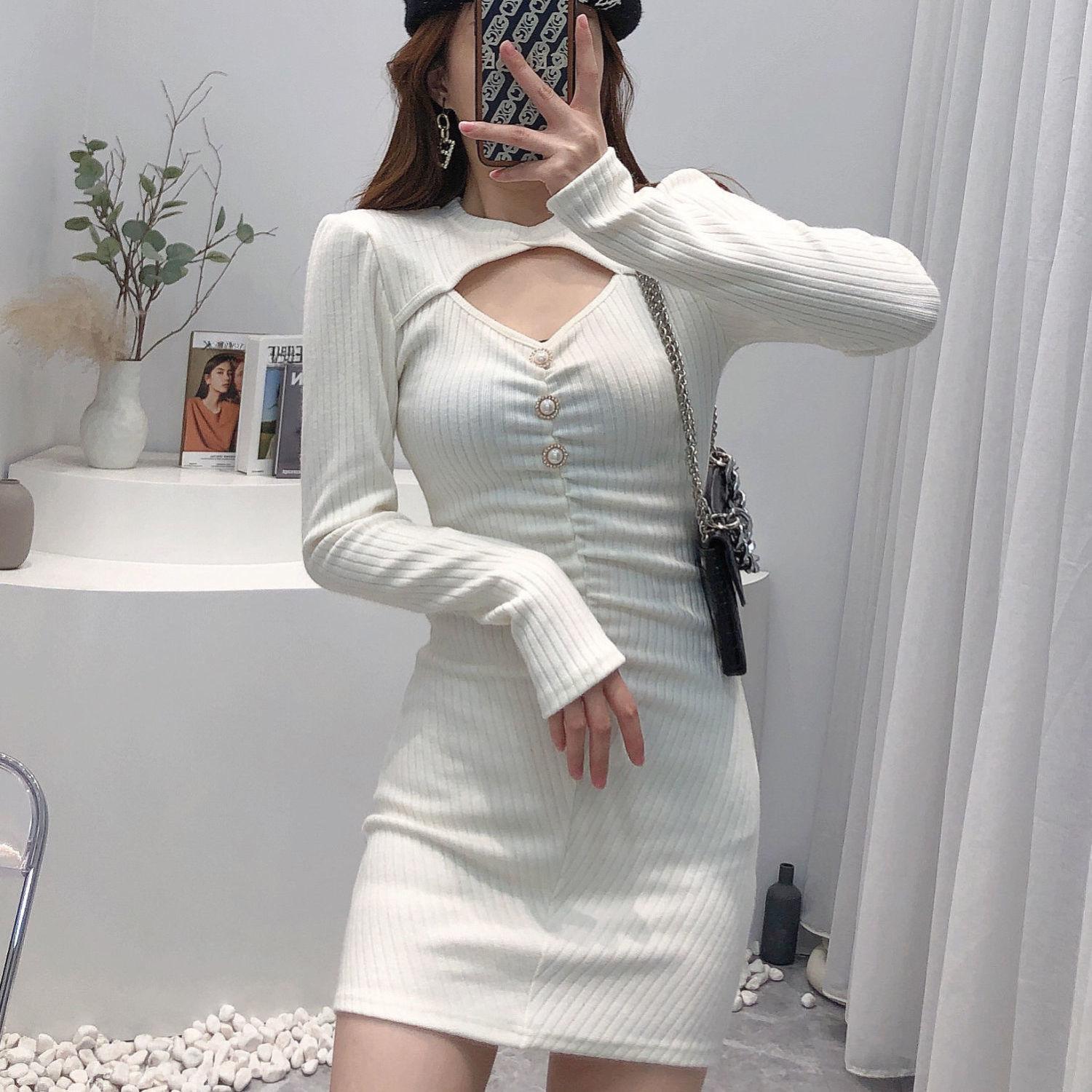 Damenkleid Hepburn-Stil Fake Zweiteiler Durchbrochener Hüftrock Zeigt Ein Schlankes Kleid XL weiß