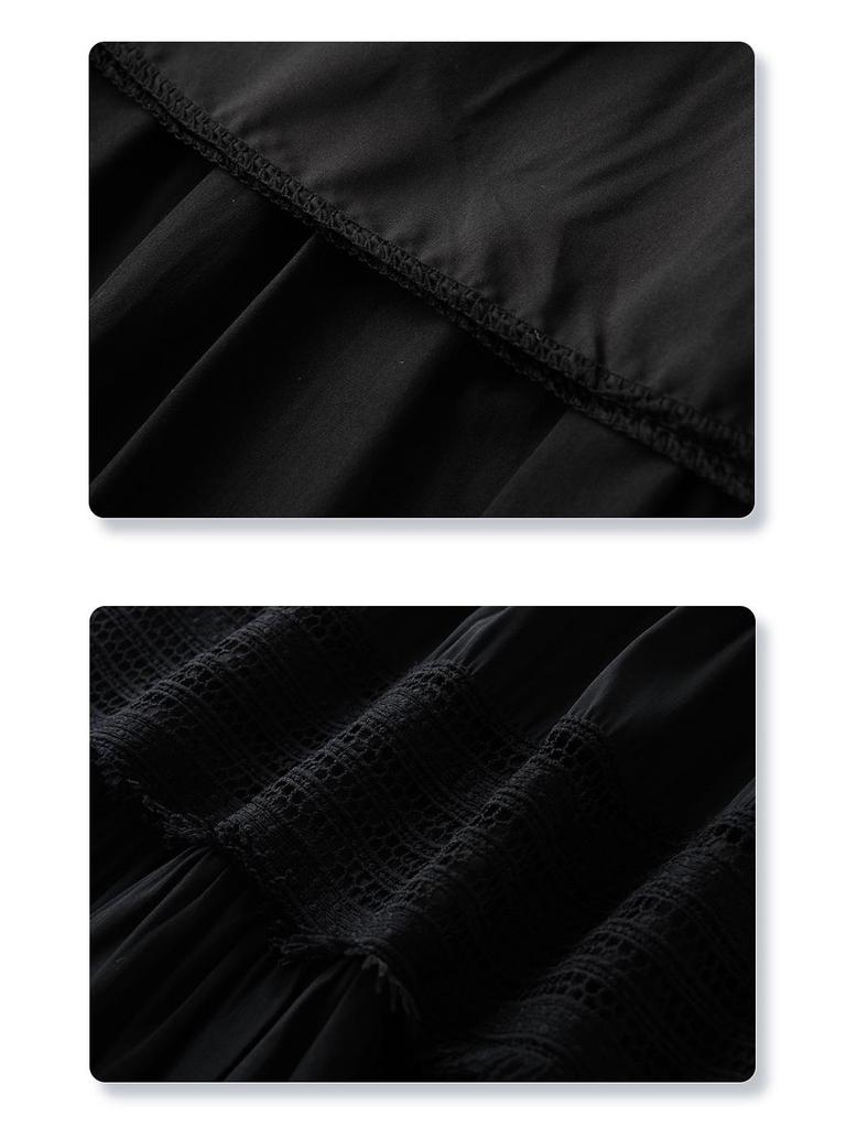 Women's High Waist Black Lace A-Line Midi Skirt - Spring/Summer 2025 Slimming Puffy Cake Swing