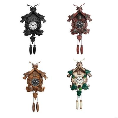 Wandmontierte Kuckucksuhr mit europäischem Retro-Hirschkopfdesign und stündlichem Glockenspiel Leise Genaue Zeitanzeige A0KF