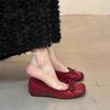 Inner height increase French retro flat ballet shoes 2025 shallow mouth gentle evening soft sole red single shoes Doudou shoes