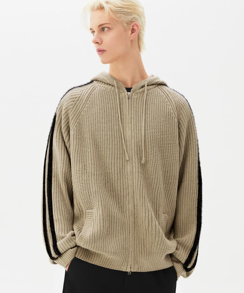 TRILLION Lavable Poilu Brossé Maille Zippée à Capuche (Beige)
