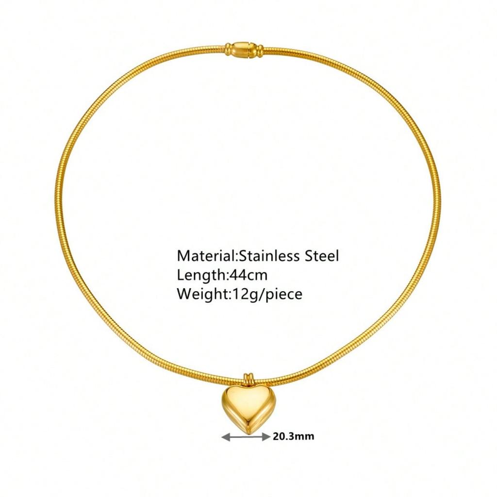 1 Pc Minimalist Stainless Steel Elastic Hollow Heart Pendant Choker Necklace With Gift Box, Suitable For Daily Wear