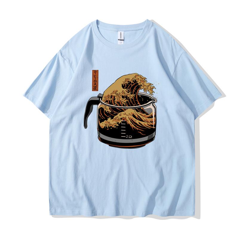 The Great Wave of Coffee T-shirts Women Summer Streetwear Japanese Tshirt Girl Graphic Y2k Harajuku Clothes
