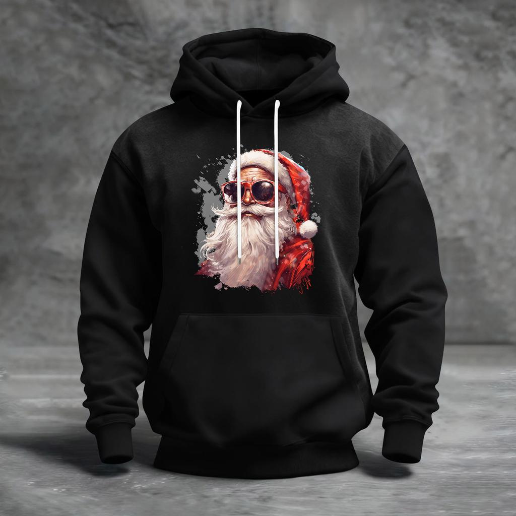 Erkek Noel Baskılı Renk Bloklu Kapüşonlu Günlük Spor Konfor Sweatshirt