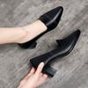 Fashion Comemore Spring and Autumn New Pumps Single Shoes Black 5cm 7cm Thick Heeled Women Shoes Casual Soft Leather Mother Work Shoes