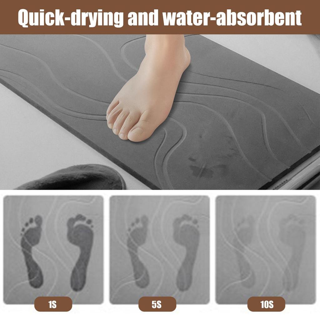 Absorbent Stone Bath Mat Quick-Drying Non-Slip Shower Mat, Super Absorbent Washable Door Rug for Bathroom, Entryway, Kitchen