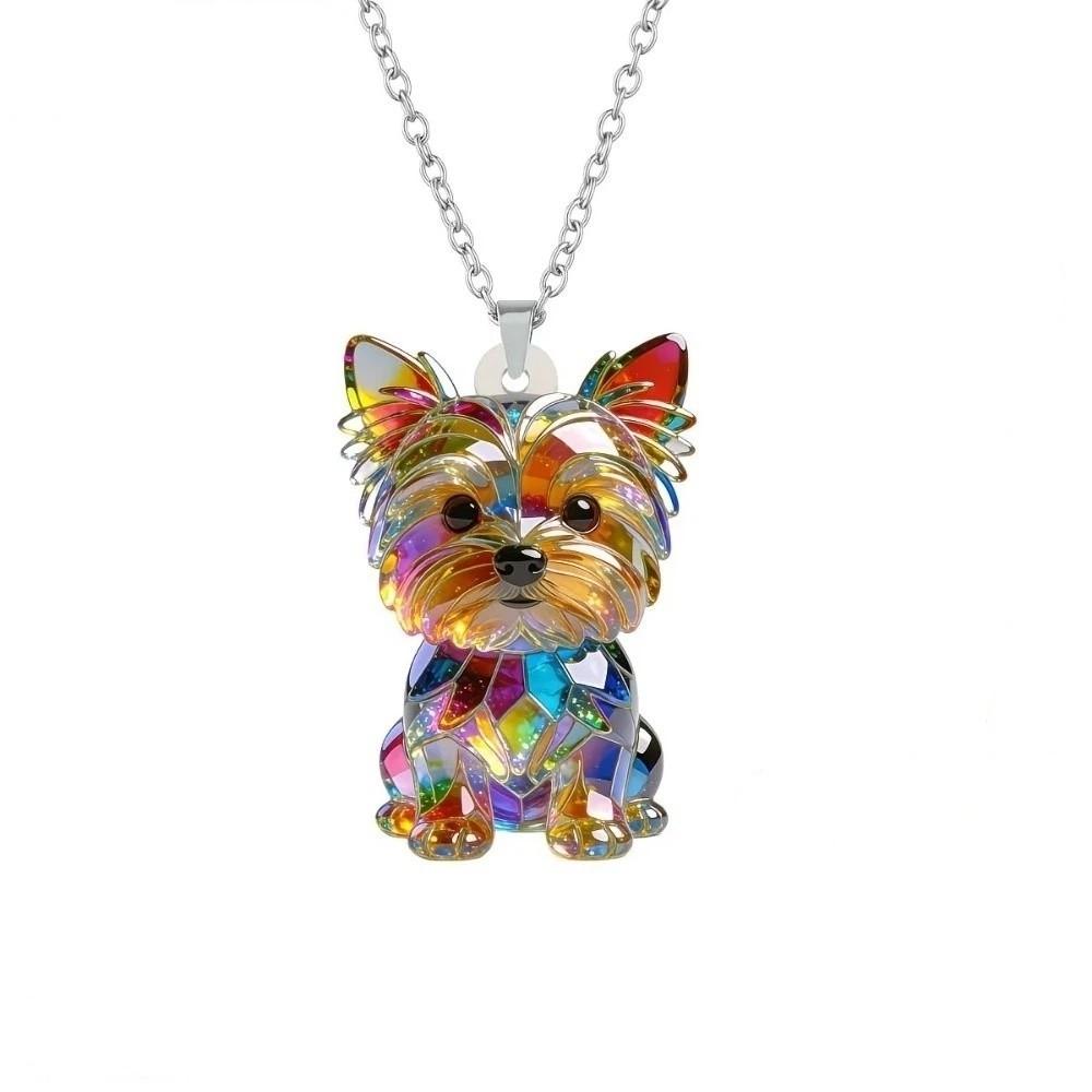 

Acrylic Puppy Neck Chain 2D Flat Dog Pendant Necklace Yorkshire Terrier Necklace Decoration Colorful Puppy