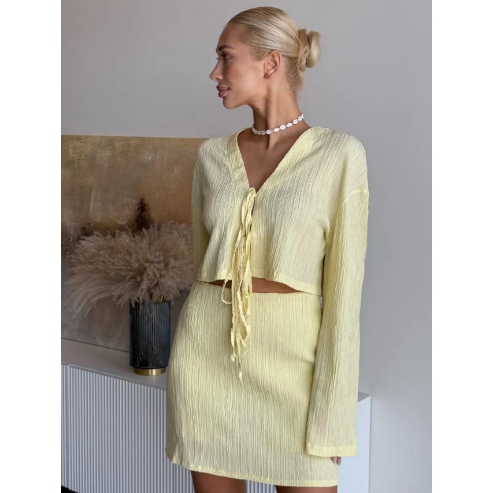 New European and American Spring and Summer Vacation Casual Style Suit, Lace-up Top, Shorts, Skirt, Two-piece Set for Women