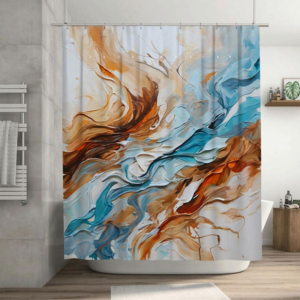 Nowoczesna Zasłona Prysznicowa Wodoodporna Tkanina Dekoracja Łazienki z Niebieskim, Brązowym, Białym Kolorowym Wzorem Rozmiar 72x84 cale