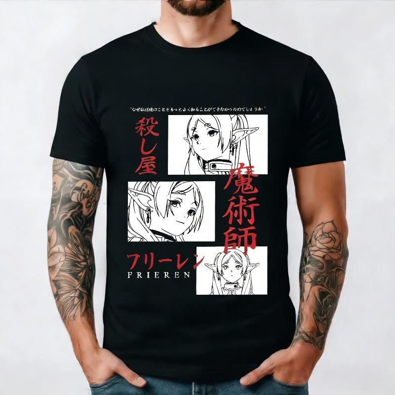 Funny Sousou No Frieren 2026 Men Kids Round Collar Pure Cotton T Shirt Japanese Anime Short Sleeve Tees Birthday Present Tops
