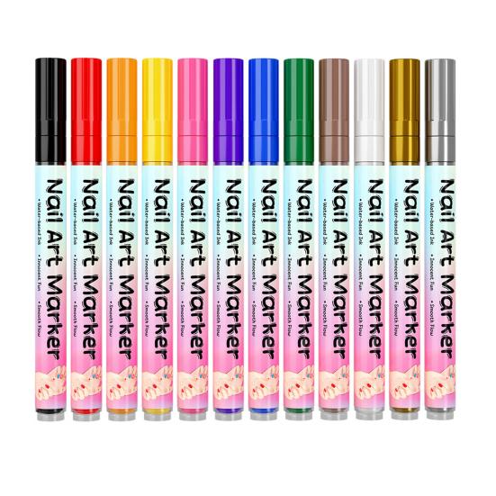 12/24 Colors Nail Art Pen Set Quick Dry Graffiti Nail Art Markers Fine Tip Waterproof Polish Pens Drawing Painting Liner Brush