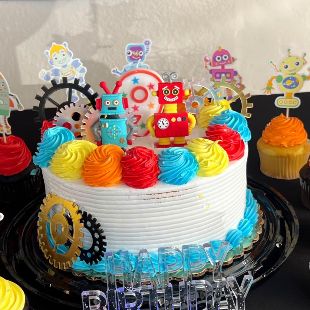 11 st Robot Tårtdekorationer för Pojkar Robot Födelsedag Robot Tårta Muffin Dekorationer Robot Figurin för Robot Födelsedagsfest Tillbehör