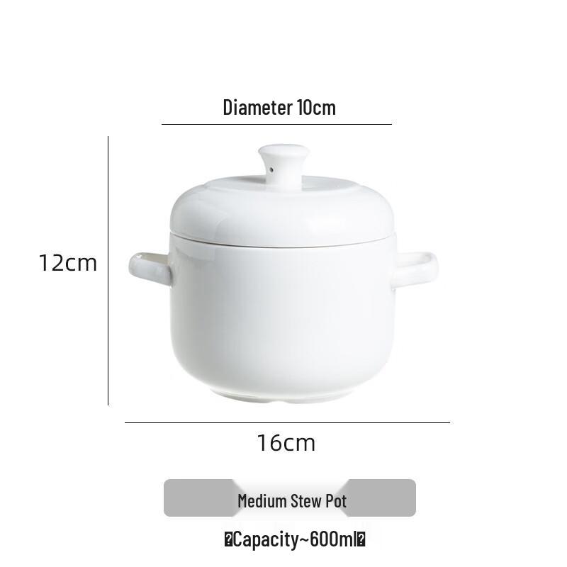 Ceramic Double-Handle Double-Lid Stew Pot 600ml