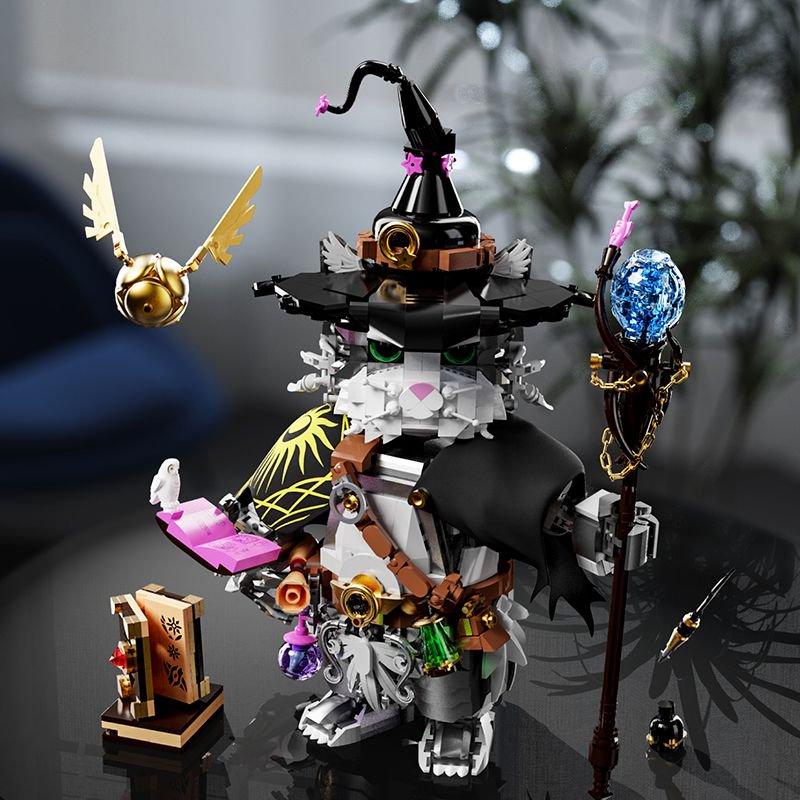 Creative 1458Pcs Magic Wizard Cat Building Blocks Magician Cat Home Decoration MOC Bricks Assembly Toys For Children Adult Gift