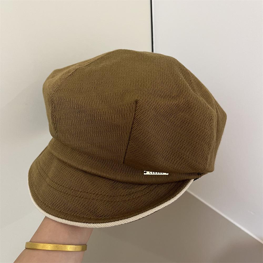 Beret women's early autumn versatile face small painter octagonal hat big head circumference hat tide