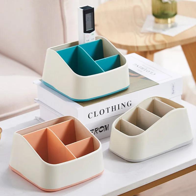 4 Slot Remote Control Holder Desktop Storage Box TV Remote Control Phone Trapezoidal Basket Stationery Organizer Case Home Hotel