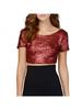 Sexy Women Short Sleeve T-shirt Sequined Halter Top