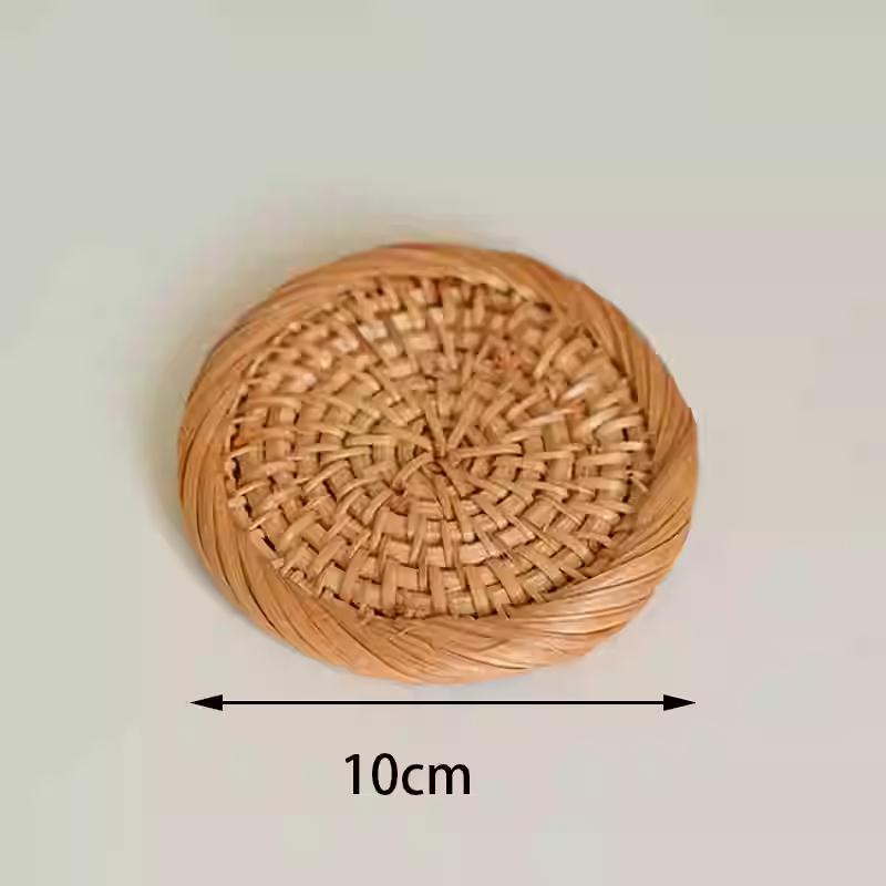Getränkeuntersetzer, rund, Teller, Geschirr, handgefertigt, Tischset, rutschfest, Rattan-Gewebe, Tassenmatte, Wärmedämmung, Tischschüsselunterlage