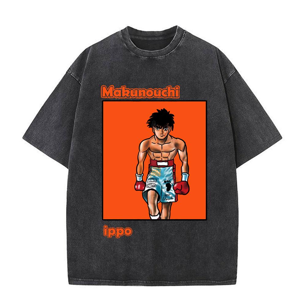 Anime Hajime No Ippo Siłownia Bokserska Kamogawa Koszulki Washed Makunouchi Takamura KGB Koszulki Odzież Męska Codzienna Bawełniana Koszulka