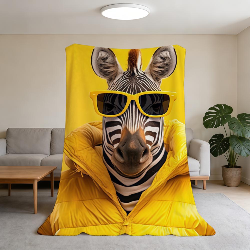 Yellow Down Jacket Zebra Blanket Super Warm Comfortable Plush Throw Blanket Child Home Sofa Bedroom Gift