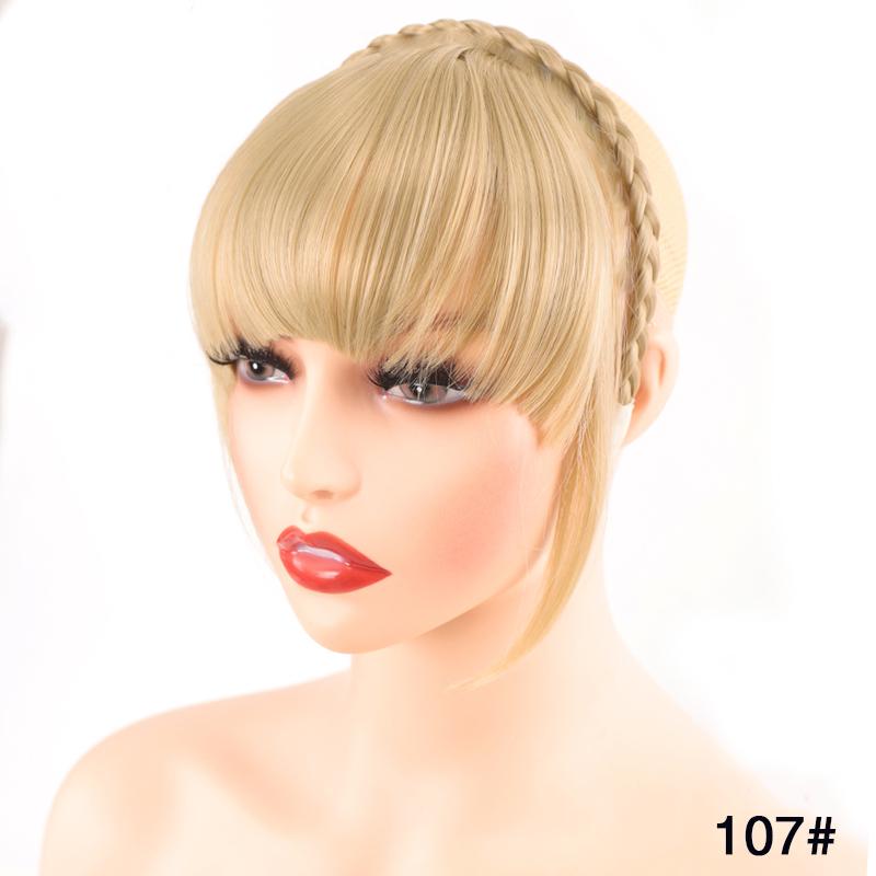 Synthetic Heat Resistant Hair Neat Fringe With Braids Headband Blunt Bangs Hair Extensions For Women Hairpieces