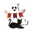 Vintage Style Decor Halloween Wooden Hanging Sign, Rustic Ghost Bat Black Cat Witch Hat Wall Decor, Theme Ornaments Spooky Pendant with Hemp Rope