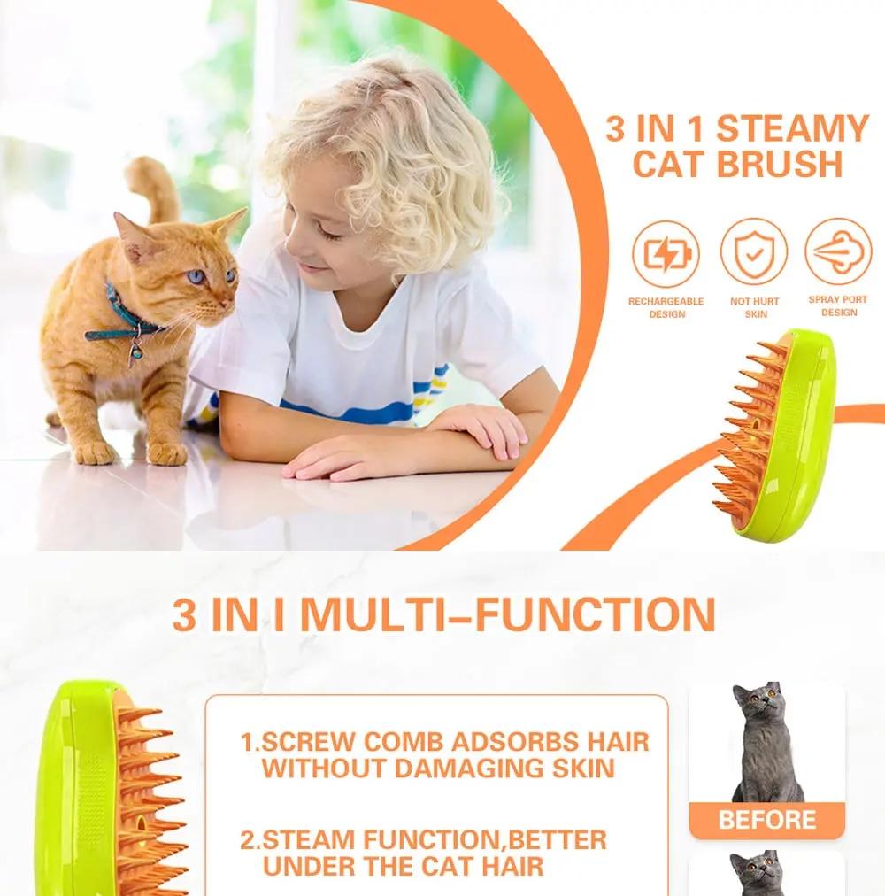 Cat Dog Steamy Brush Steam Brush Electric Sprayer for Massage Pet Grooming Tool Shedding 3 In 1 Electric Sprays Massage Combs