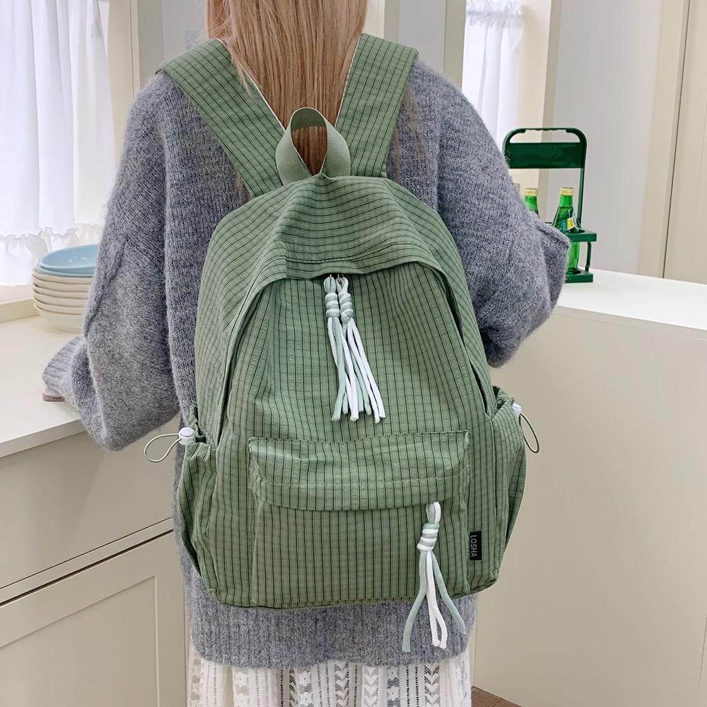 Schoolbag Versatile Casual Fresh Plaid School Bag Girl College Student Simple Backpack High School Student Nylon Backpack
