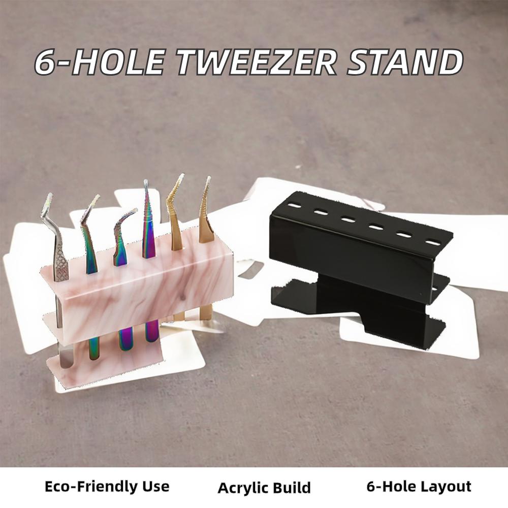 6/8-Hole Acrylic Tweezers Stand Display in Black Pink & White Lashes Eyelash Glue for Eyelash Extension Square Shape