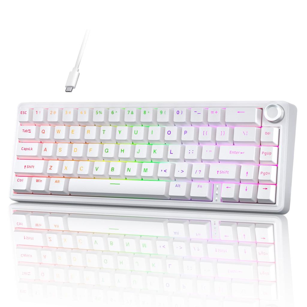 TMKB T68E Wired Gaming Mechanical Keyboard with RGB Gasket Smooth Typing Factory Blueberry White 60% Backlight, Hot-Swap, Mount, Feel, Lubricated,