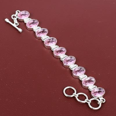 Bracciale Kunzite rosa sfaccettato Bracciale fatto a mano Bracciale in argento sterling 925 Bracciale a catena regolabile Bracciale con pietre preziose decenti Regalo per la moglie