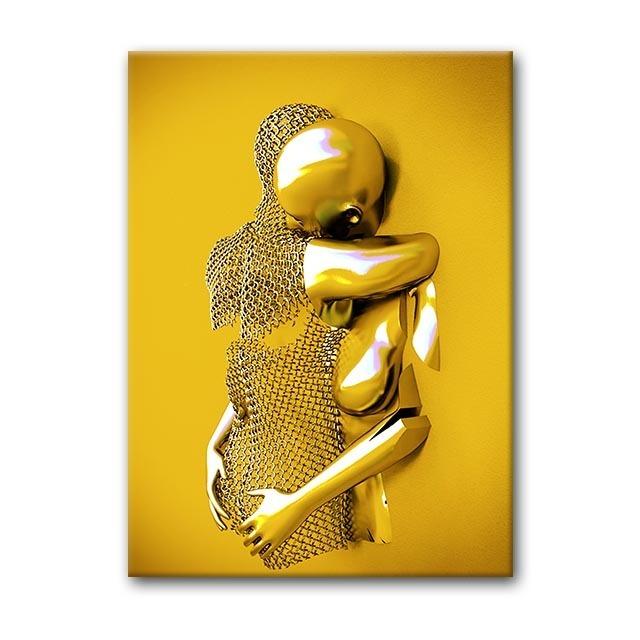 Ragazzo d'oro e Ragazza di giada Coppia Metallo Ritratto Arte Pittura a olio Poster e Stampa Moderna Decorazione da parete Soggiorno