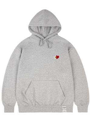 [Unisex] Flower Heart Half Smile Embroidered Hoodie_Gray