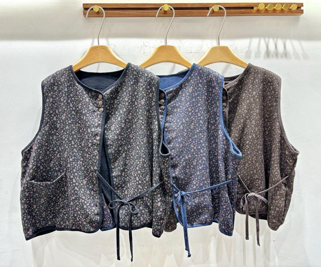 Mori-stil Retro Blommig Dubbellagers Väst med Midi Tårtkjol - Damernas Mångsidiga 2025 Vardagskläder Set