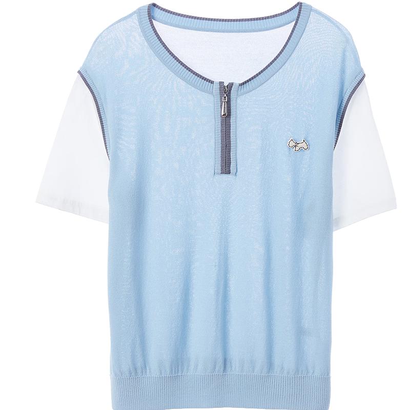 BETU Women s Faux Two-Piece Knit Short Sleeve Top M