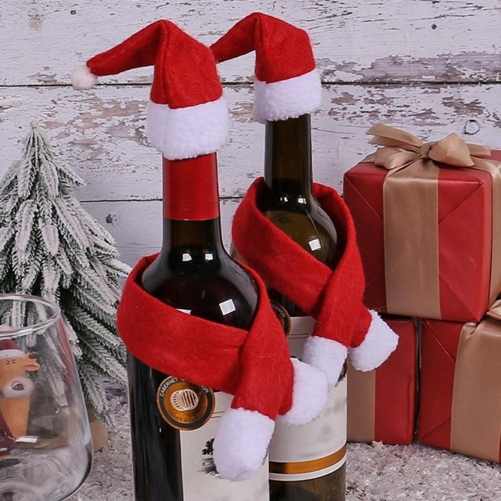 2Pcs/set With Hats Santa Claus Bottle Decorations Christmas Bottle Ornament Set Xmas Home Decor