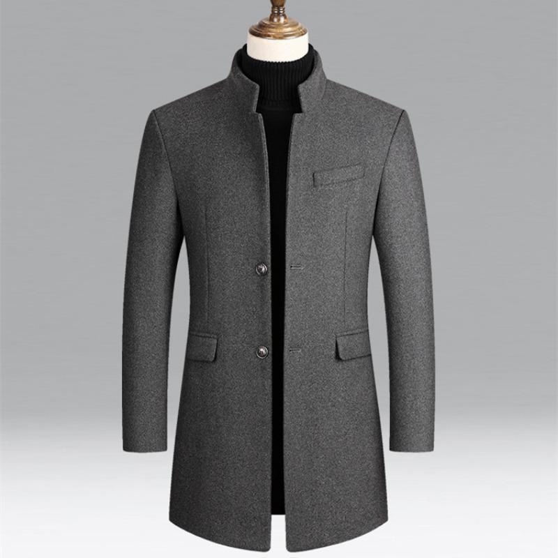 

Тренч для мужчин, осенне-зимнее новое однотонное длинное шерстяное пальто для мужчин, деловая повседневная ветровка, мужская одежда 4XL серый