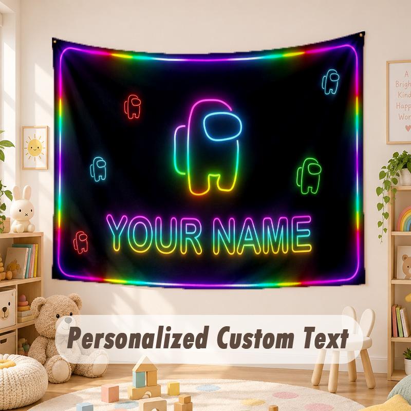 Custom Name Text Tapestry,Among Us Boho Wall Hanging, Decorative Backdrop Tapestry For Room