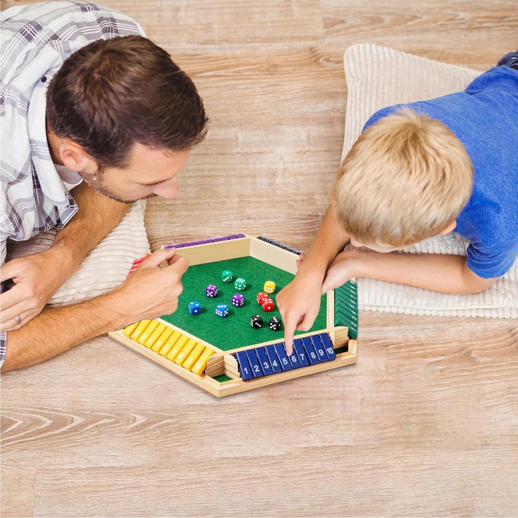 Shut The Box 6-sided Wood Tabletop Toy Board Entertainment Game for Outdoor Party Gathering School Travel Teens Adults Kids