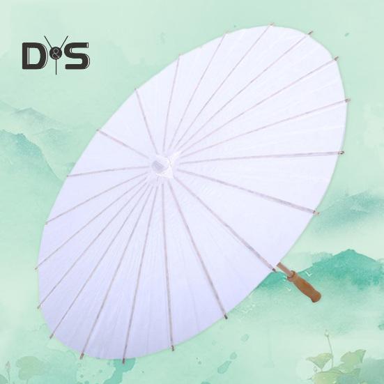 2Pcs White Paper Umbrella Chinese Style DIY Crafts Decorative Oil-paper Painting Umbrella Wooden Handle Oriental Parasol Party Favors
