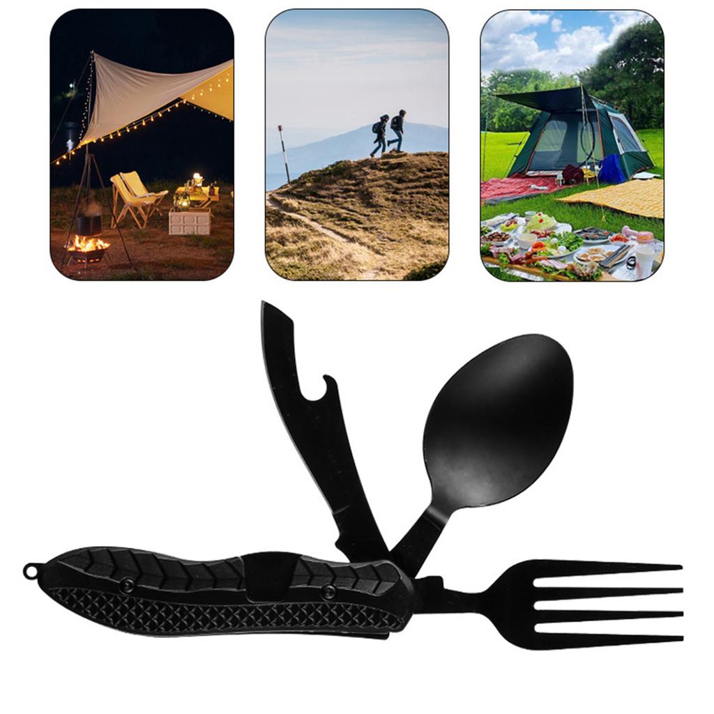 4 in 1 Camping Utensilien Edelstahl Faltbar Abnehmbar Multifunktions Multitool Messer für