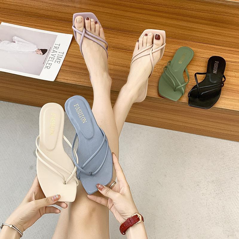 Mezzo Flip-Flops Damen 2021 Sommer neu Internet-Berühmtheit Hausschuhe tragen lässige flache Sandalen Außenhandel Flip-Flops