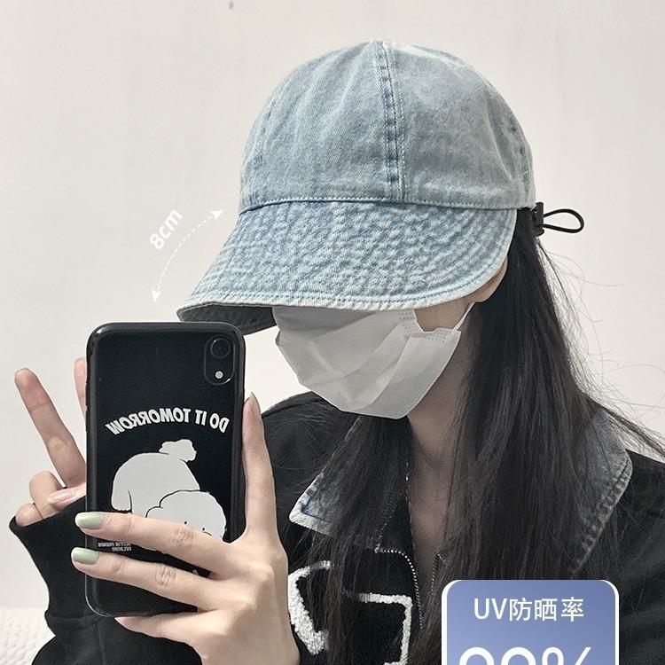 Denim bucket hat spring women's versatile plain basin hat face cover adjustable fashion duck tongue sun protection sun hat