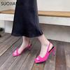 Fashion SUOJIALUN 2024 Summer New Brand Women Sandal Fashion Square Toe Shallow Ladies Elegant Slides Thin High Heel Outdoor Dress Pumps