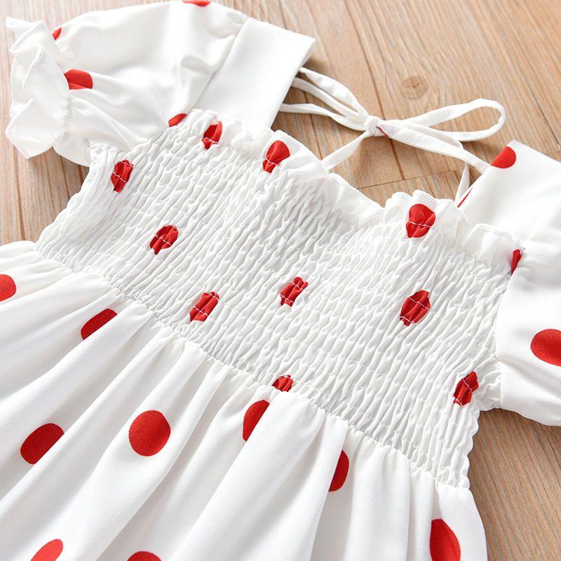 Nowa Sukienka Dziecięca Sukienka Letnia dla Niemowląt Słodka Koronkowa Sukienka w Kropki dla Dziewczynek Szyfonowa Sukienka z Krótkim Rękawem dla Małych Dziewczynek